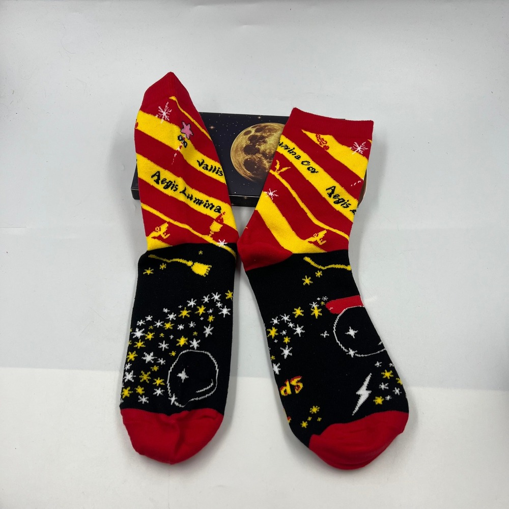 Wizard Spells Novelty Crew Socks Women Red Yellow Black Magic Theme Gift Box